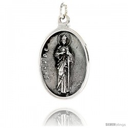 Sterling Silver St. Jude Medal 15/16" X 5/8" (24 mm X 16 mm).