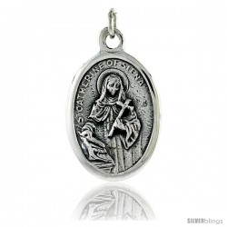 Sterling Silver St. Catherine of Siena Medal Pendant 15/16" X 5/8" (24 mm X 16 mm).