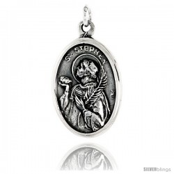 Sterling Silver St. Stephen Medal Pendant 15/16" X 5/8" (24 mm X 16 mm).