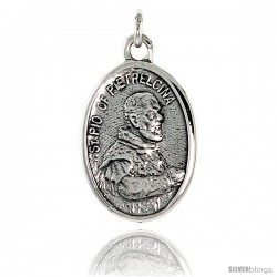 Sterling Silver St. Pio of Pietrelcina Medal Pendant 15/16" X 5/8" (24 mm X 16 mm).