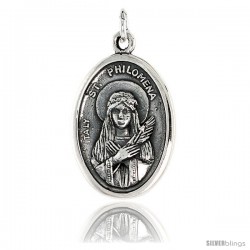 Sterling Silver St. Philomena Medal Pendant 15/16" X 5/8" (24 mm X 16 mm).