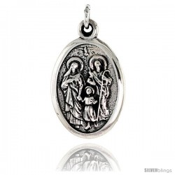 Sterling Silver Holy Family Medal Pendant 15/16" X 5/8" (24 mm X 16 mm).