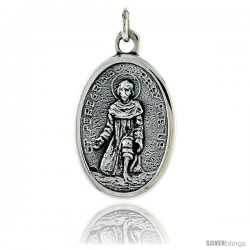 Sterling Silver St. Peregrine Medal Pendant 15/16" X 5/8" (24 mm X 16 mm).
