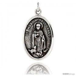 Sterling Silver St. Martin de Porres Medal Pendant 15/16" X 5/8" (24 mm X 16 mm).