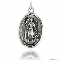 Sterling Silver St. Raphael Medal Pendant 15/16" X 5/8" (24 mm X 16 mm).