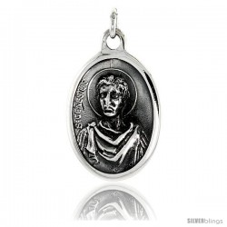 Sterling Silver St. Genesius Medal Pendant 15/16" X 5/8" (24 mm X 16 mm).