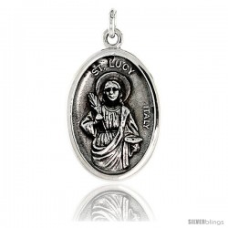 Sterling Silver St. Lucy Medal Pendant 15/16" X 5/8" (24 mm X 16 mm).