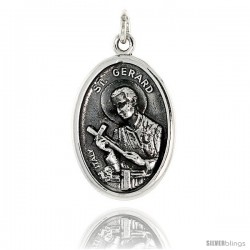 Sterling Silver St. Gerard Medal Pendant 15/16" X 5/8" (24 mm X 16 mm).