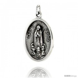 Sterling Silver Lady of Fatima Medal Pendant 15/16" X 5/8" (24 mm X 16 mm).