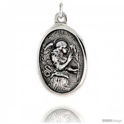 Sterling Silver St. Gabriel Archangel Medal Pendant 15/16" X 5/8" (24 mm X 16 mm).