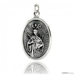 Sterling Silver St. Lawrence Medal Pendant 15/16" X 5/8" (24 mm X 16 mm).
