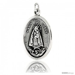 Sterling Silver Virgin Del Cobre Medal Pendant 15/16" X 5/8" (24 mm X 16 mm).