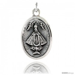 Sterling Silver San Juan De Los Lagos Medal Pendant 15/16" X 5/8" (24 mm X 16 mm).