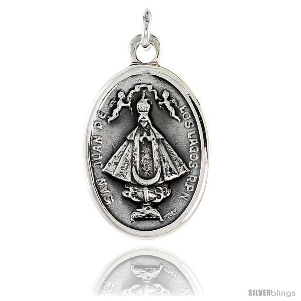 Sterling Silver Antiqued San Juan De Los Lagos Round Medal Pendant Chain Necklace 18 Length Unisex