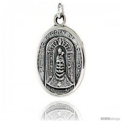 Sterling Silver Blessed Virgin of Loreto Medal Pendant 15/16" X 5/8" (24 mm X 16 mm).
