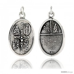 Sterling Silver Crucifixion of Jesus Medal Pendant 15/16" X 5/8" (24 mm X 16 mm).