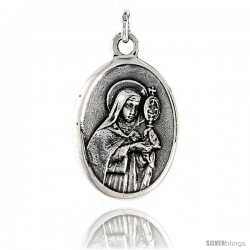 Sterling Silver St. Clare Medal Pendant 15/16" X 5/8" (24 mm X 16 mm).