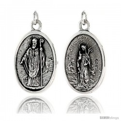 Sterling Silver St. Patrick and St. Bridget Medal Pendant 15/16" X 5/8" (24 mm X 16 mm).