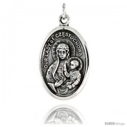 Sterling Silver Our Lady of Czestochowa Medal Pendant 15/16" X 5/8" (24 mm X 16 mm).