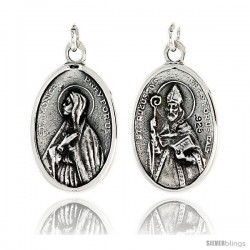 Sterling Silver St. Monica and St. Augustine Medal Pendant 15/16" X 5/8" (24 mm X 16 mm).