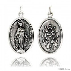 Sterling Silver St. Catherine Laboure Medal Pendant 15/16" X 5/8" (24 mm X 16 mm).