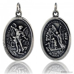 Sterling Silver St. Michael The Archangel Oval-shaped Medal Pendant, 7/8" (23 mm) tall