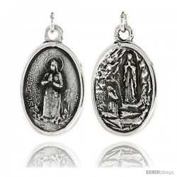 Sterling Silver St. Bernadette and Ascension of Virgin Mary Medal Pendant 15/16" X 5/8" (24 mm X 16 mm).