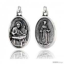 Sterling Silver St. Joseph the Worker and St. Dymphna Medal Pendant 15/16" X 5/8" (24 mm X 16 mm).