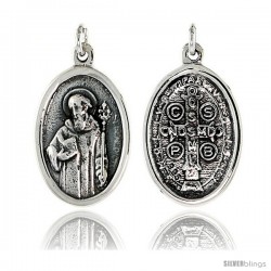 Sterling Silver Saint Benedict Medal Pendant 15/16" X 5/8" (24 mm X 16 mm).