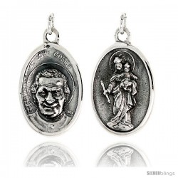 Sterling Silver St. John Bosco Medal Pendant 15/16" X 5/8" (24 mm X 16 mm).