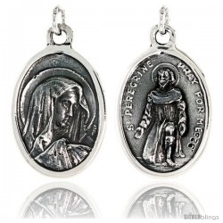 Sterling Silver Virgin Mary and St. Peregrine 15/16" X 5/8" (24 mm X 16 mm).