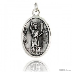 Sterling Silver St. John Baptist Medal Pendant 15/16" X 5/8" (24 mm X 16 mm).