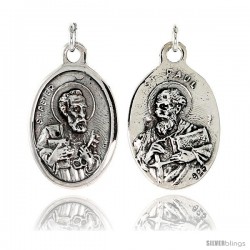 Sterling Silver St. Peter and St. Paul Medal Pendant 15/16" X 5/8" (24 mm X 16 mm).