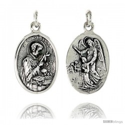 Sterling Silver St. Aloysius and St. Gabriel Medal Pendant 15/16" X 5/8" (24 mm X 16 mm).