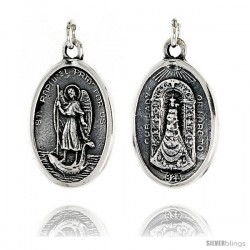 Sterling Silver St. Raphael and Our Lady of Loreto Medal Pendant 15/16" X 5/8" (24 mm X 16 mm).