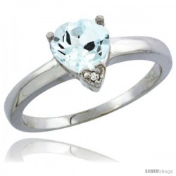 10K White Gold Natural Aquamarine Heart-shape 7x7 Stone Diamond Accent