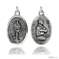 Sterling Silver Blessed Sacrament and St. Charles Borromeo Medal Pendant 15/16" X 5/8" (24 mm X 16 mm).