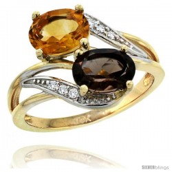 14k Gold ( 8x6 mm ) Double Stone Engagement Smoky Topaz & Citrine Ring w/ 0.07 Carat Brilliant Cut Diamonds & 2.34 Carats Oval