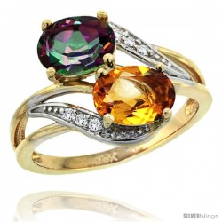 14k Gold ( 8x6 mm ) Double Stone Engagement Mystic Topaz & Citrine Ring w/ 0.07 Carat Brilliant Cut Diamonds & 2.34 Carats Oval