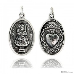 Sterling Silver Infant of Prague and Sacred Heart Medal Pendant 15/16" X 5/8" (24 mm X 16 mm).