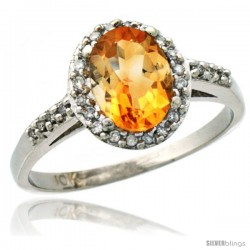 14k White Gold Diamond Citrine Ring Oval Stone 8x6 mm 1.17 ct 3/8 in wide