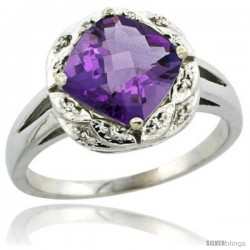 14k White Gold Diamond Halo Amethyst Ring 2.7 ct Checkerboard Cut Cushion Shape 8 mm, 1/2 in wide -Style Cw401127