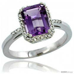 14k White Gold Diamond Amethyst Ring 1.6 ct Emerald Shape 8x6 mm, 1/2 in wide -Style Cw401129