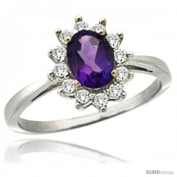 14k White Gold Diamond Halo Amethyst Ring 0.85 ct Oval Stone 7x5 mm, 1/2 in wide -Style Cw401130