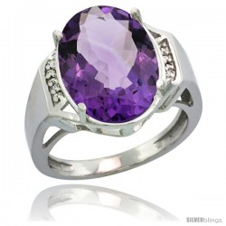 14k White Gold Diamond Amethyst Ring 9.7 ct Large Oval Stone 16x12 mm, 5/8 in wide