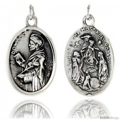 Sterling Silver St. Dominic and Queen of the Most Holy Rosary Medal Pendant 15/16" X 5/8" (24 mm X 16 mm).