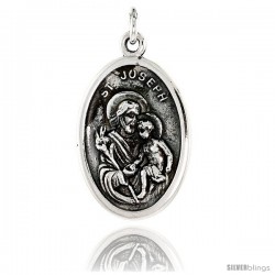 Sterling Silver St. Joseph Medal Pendant 15/16" X 5/8" (24 mm X 16 mm).