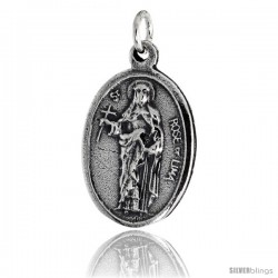 Sterling Silver St. Rose of Lima Oval-shaped Medal Pendant, 7/8" (23 mm) tall