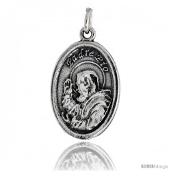Sterling Silver Padre Pio of Peitrelcina Oval-shaped Medal Pendant, 7/8" (23 mm) tall