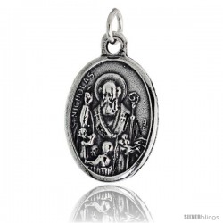 Sterling Silver St. Nicholas The Wonderworker (Santa Claus) Oval-shaped Medal Pendant, 7/8" (23 mm) tall